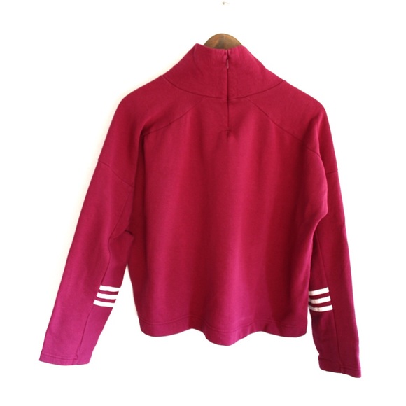 Adidas Oversized High Neck Cropped Maroon Red Sweater XS - Picture 6 of 9